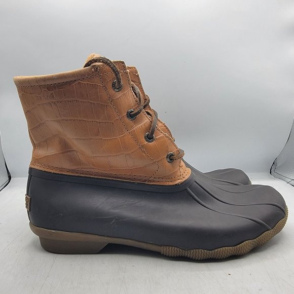 Sperry Saltwater Womens 8.5 Brown Croc Leather Duck Boots Casual STS86700 - Picture 7 of 13